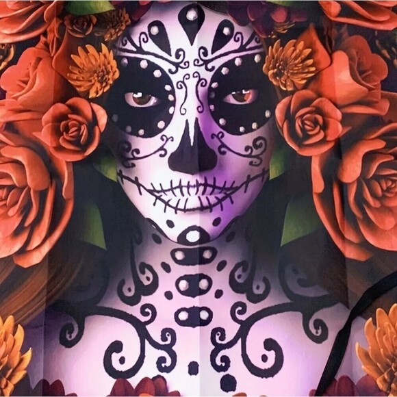 DAY OF THE DEAD APRON sugar skull roses painter bib - Picture 4 of 5